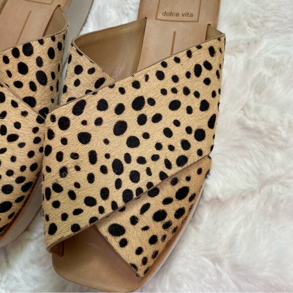 Dolce Vita Women's Slide Chunky Sandals Size 6 Leopard Print Calf Hair Peep Toe - Picture 7 of 13